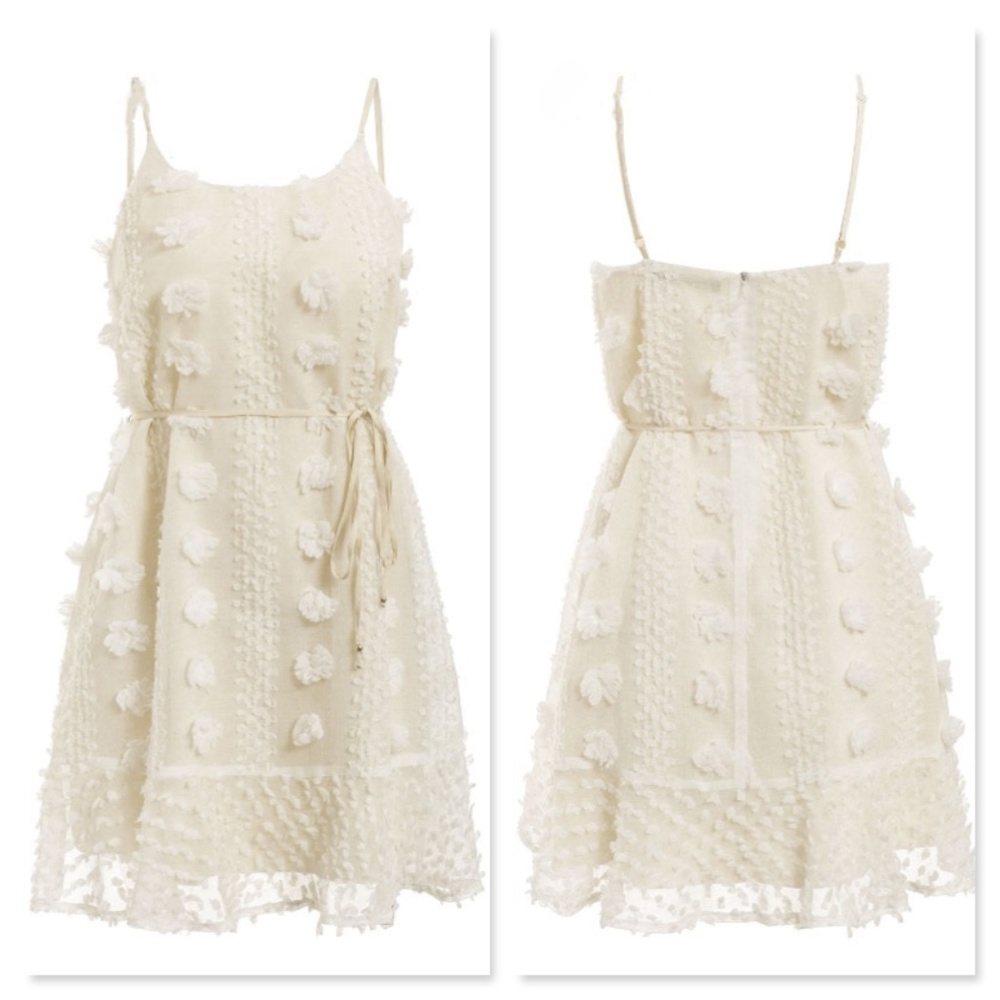 Textured Mini Dress Beige Ruffle Cami Ties - Picture 6 of 12